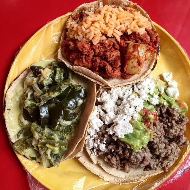 Strong finish, Mexico City. Chorizo y Papas, Picadillo y Queso, Rajas. #untilnexttime #mexico #tacos #fortheroad #travel #eeeeeats