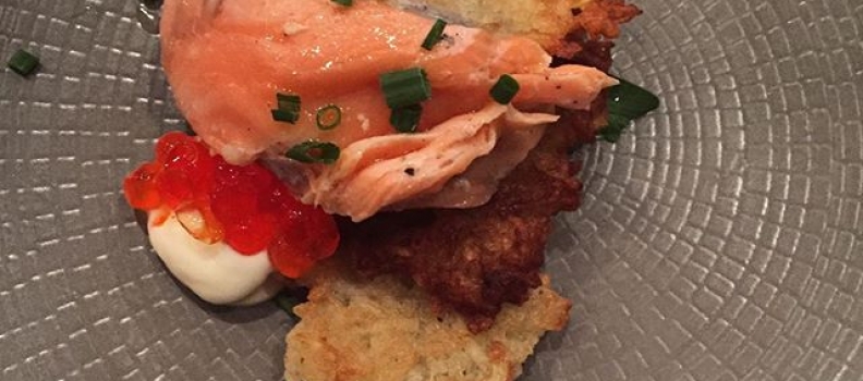 Yuca Latkes, House Smoked Salmon by @chefcarmeng + Erin Cayaban at @thefourthny with @chefmariopagan! #f#puertorico #caribbean #nyc #meetsnyc #prmnyc #chefs #nuyorican #sanjuan