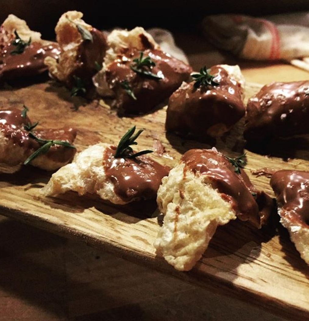 Chocolate. Covered. Chicharrones. #really #PRMNYC #food #culinary #puertorico #nyc #events #rum