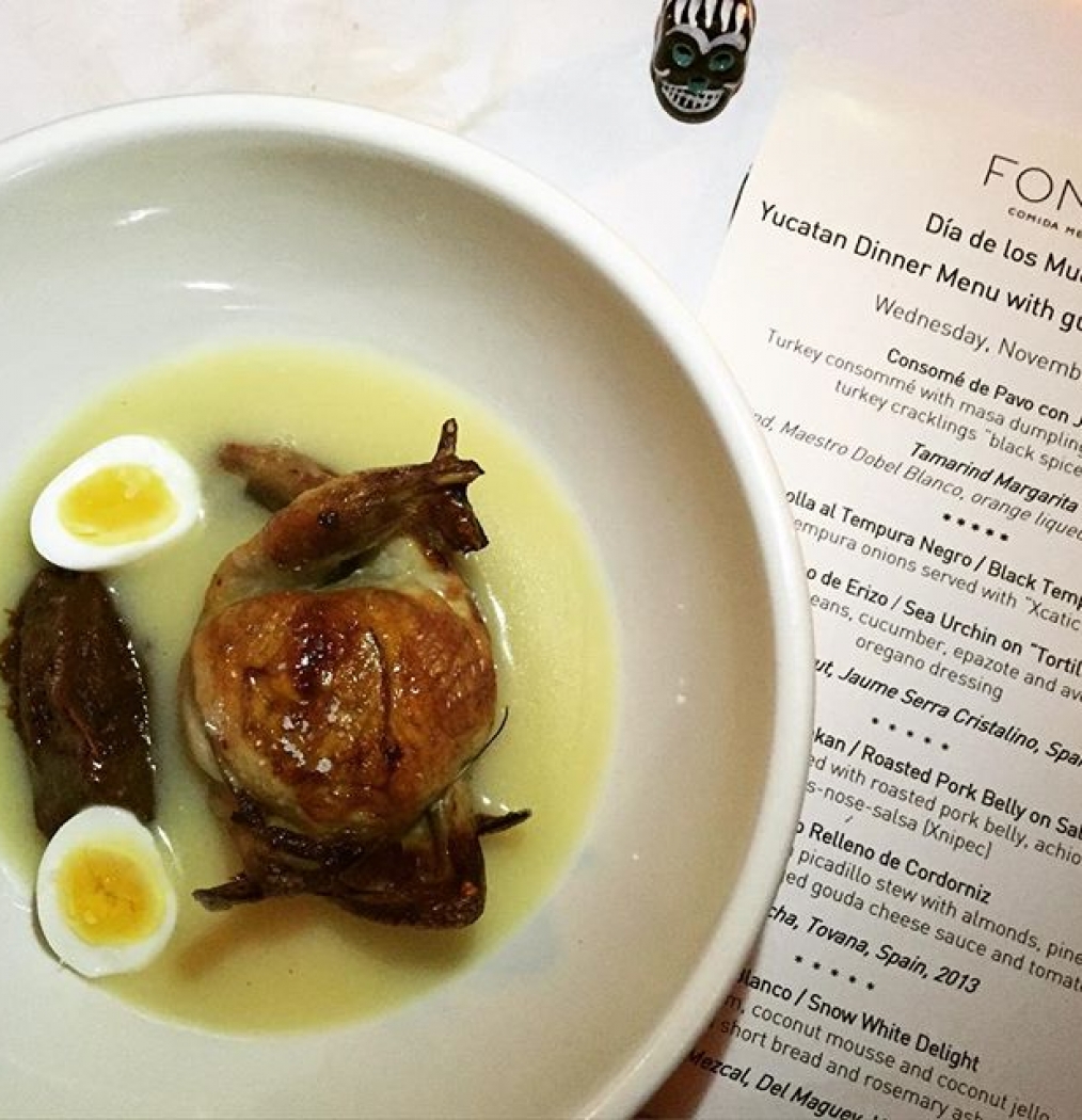 Queso Relleno de Cordoniz (Quail w/Picadillo + Aged Gouda Sauce + Tomato confit). #icant #food #foodporn #mexico #merida #yucatan #mexican #mexicanfood #therobertosinnyc #latam #latinamerica #eeeeeats