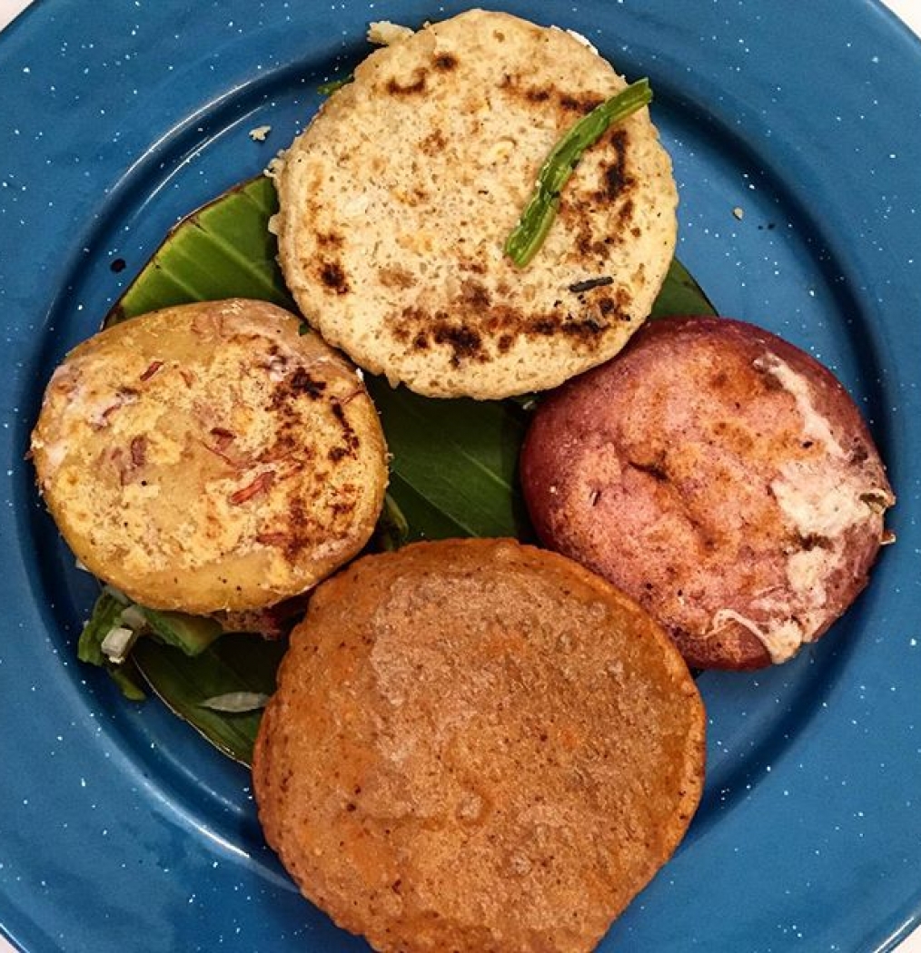 Gorditas, four types of corn: pink, white, yellow + masa con frijoles inflada (inflated, bottom). Simple, amazing. #mexico #mexicocity #food #instafood #nicos #classic #traditional #foodporn #corn #masa #niztamalizacion #puro #gorditas #masa