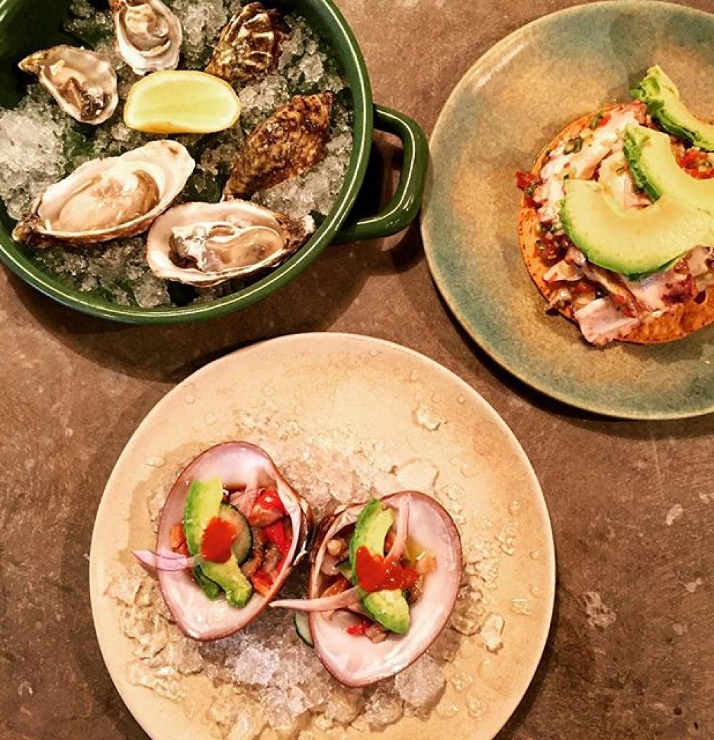 When #Baja finds its way to #DF, you show up. The spread at @dhbaquedano's new @cocina_conchita. Oysters, Octopus Tostada, Chocolate Clams. #BAM #fish #ensenada #baja #bajacalifornia #mexico #pacific #oysters #clams #pulpo #seafood #mexicanfood #mexicocity #restaurants #food #travel #culinarytravel #rawbar #eeeeeats