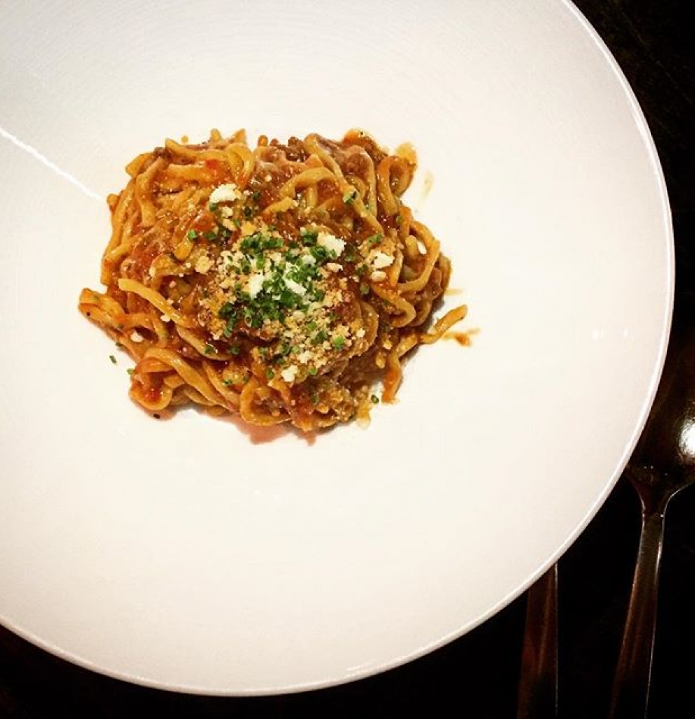 Ramen w/spicy lamb bolognese + great company in @iwinick at the insanely good Dieci. #dieci #tenthstreet #japaneseitalian #gem #eastvillage #undiscovered #restaurants #nyc #eeeeeats #foodgasm #instafood #ilysagivesgood…lighting