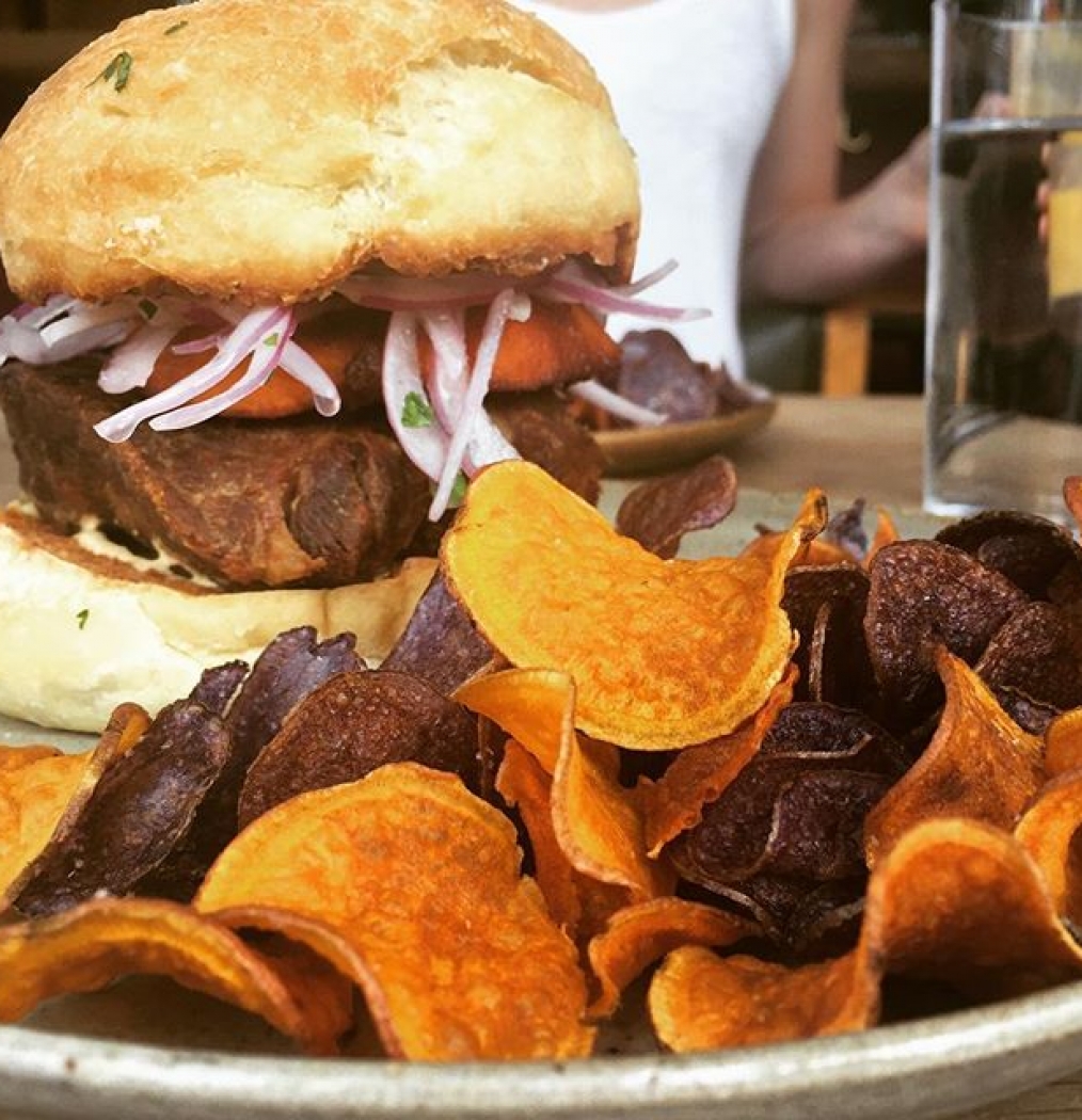 Last working lunch (for now…) w/ my lovebug @rachael_pack at @llamainnnyc. Crispy Pork Shoulder, Sweet Potato, Rocoto Crema. Peruvian Purple Potatoes. #hardestworkinggirlinnyc #mylife #love #heart #untilihireyouback #peru #sandwich #sammie