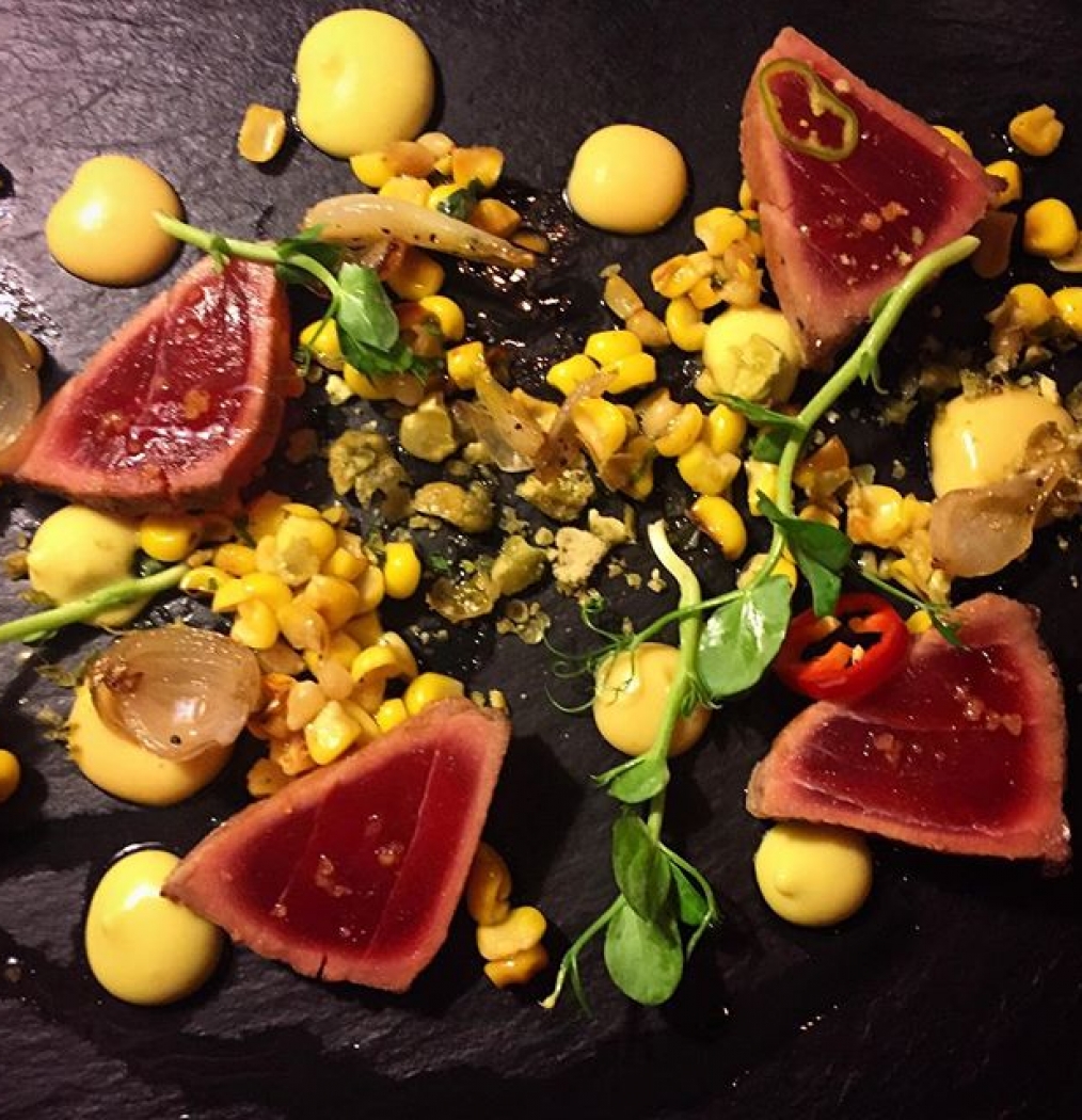 Tuna. Sweet Corn. Avocado. Pine Nuts. Salva Vida by Yuval Fachler, Brown Hotel TLV. #telaviv #israel #salvavida #brownhotel #food #popup #instafood