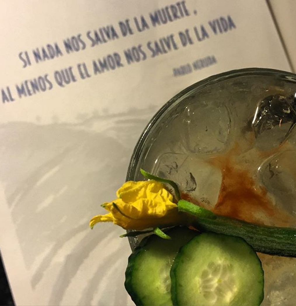 "If nothing saves us from death, may love at least save us from life." — Pablo Neruda (one of my favorite quotes of all time paired w/a mezcal cocktail in Tel Aviv) #neruda #quotes #chile #poets #salvavida #telaviv #israel #cocktails #brownhotel