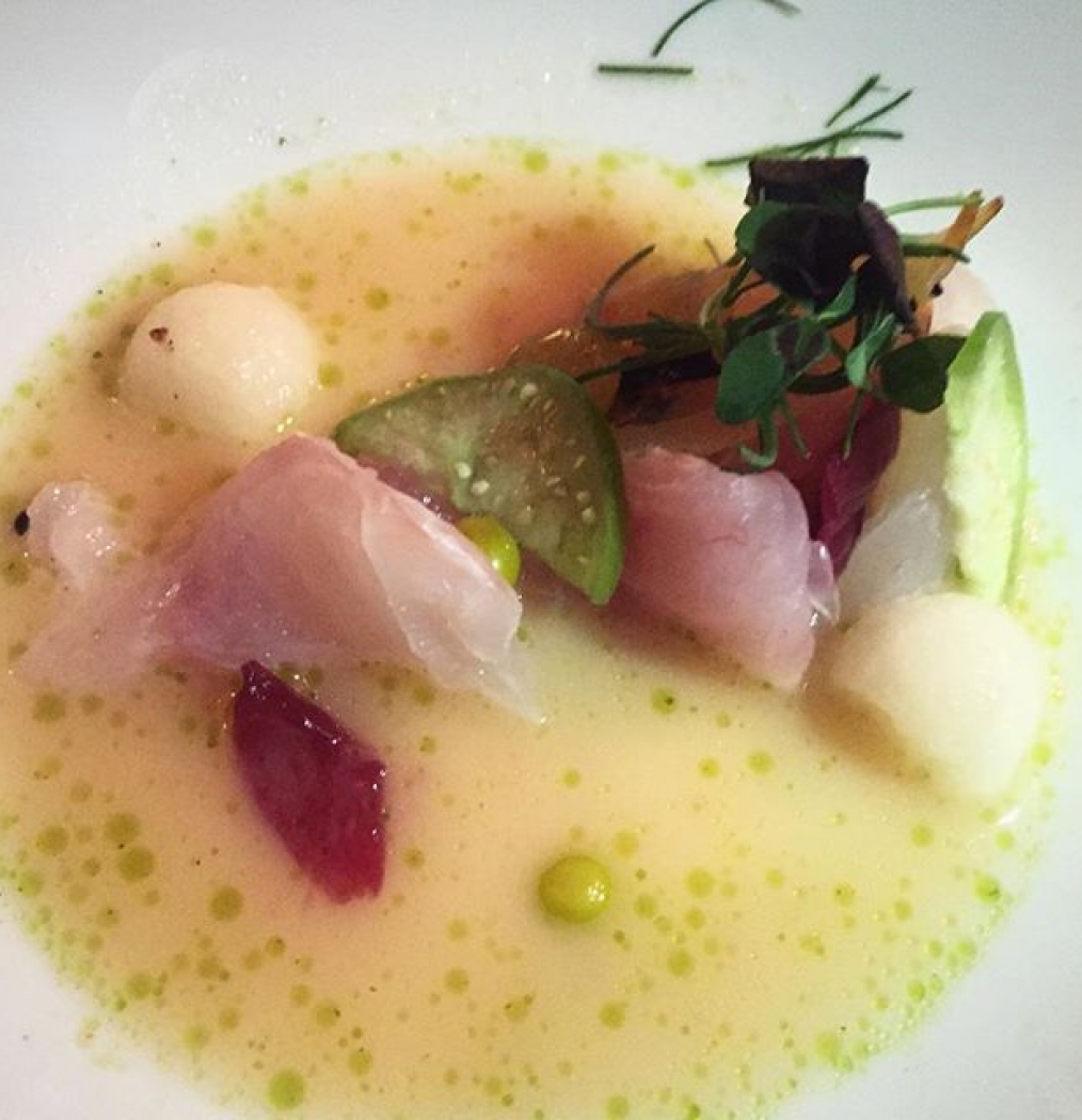 Super excited tonight; my friend @javierplascencia is at @beardfoundation tonight showcasing #Baja. ️Fluke crudo in onion aguachile w/gooseberries, Serrano, Asian pear. #Mexico #bajacalifornia #eattheworld #mexicanfood #chingon #javierplascencia #bajameetsnyc