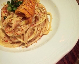 Spicy Uni Spaghetti…down the block. :) Congrats @andrewcarmellini on another strong opening with #leuca at @thewilliamvale. (And thanks for the Burrata Mezzaluna love — perfection). #williamvale #williamsburg #brooklyn #nycdining #eeeeeats #forkyeah #italianfood #uni #imreallyfull